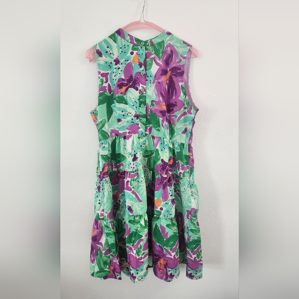 Green and Purple Medium Floral Tiered Ruffled Sundress - Picture 7 of 15